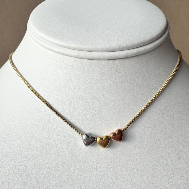 3 Gold Hearts Steel Necklace