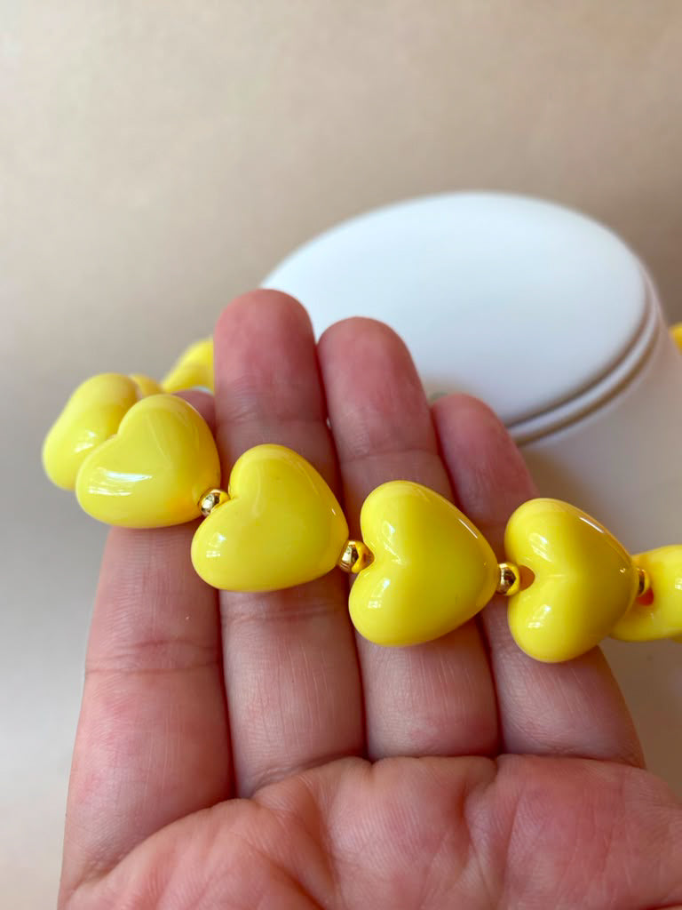Yellow Ceramic Hearts Pattern Necklace