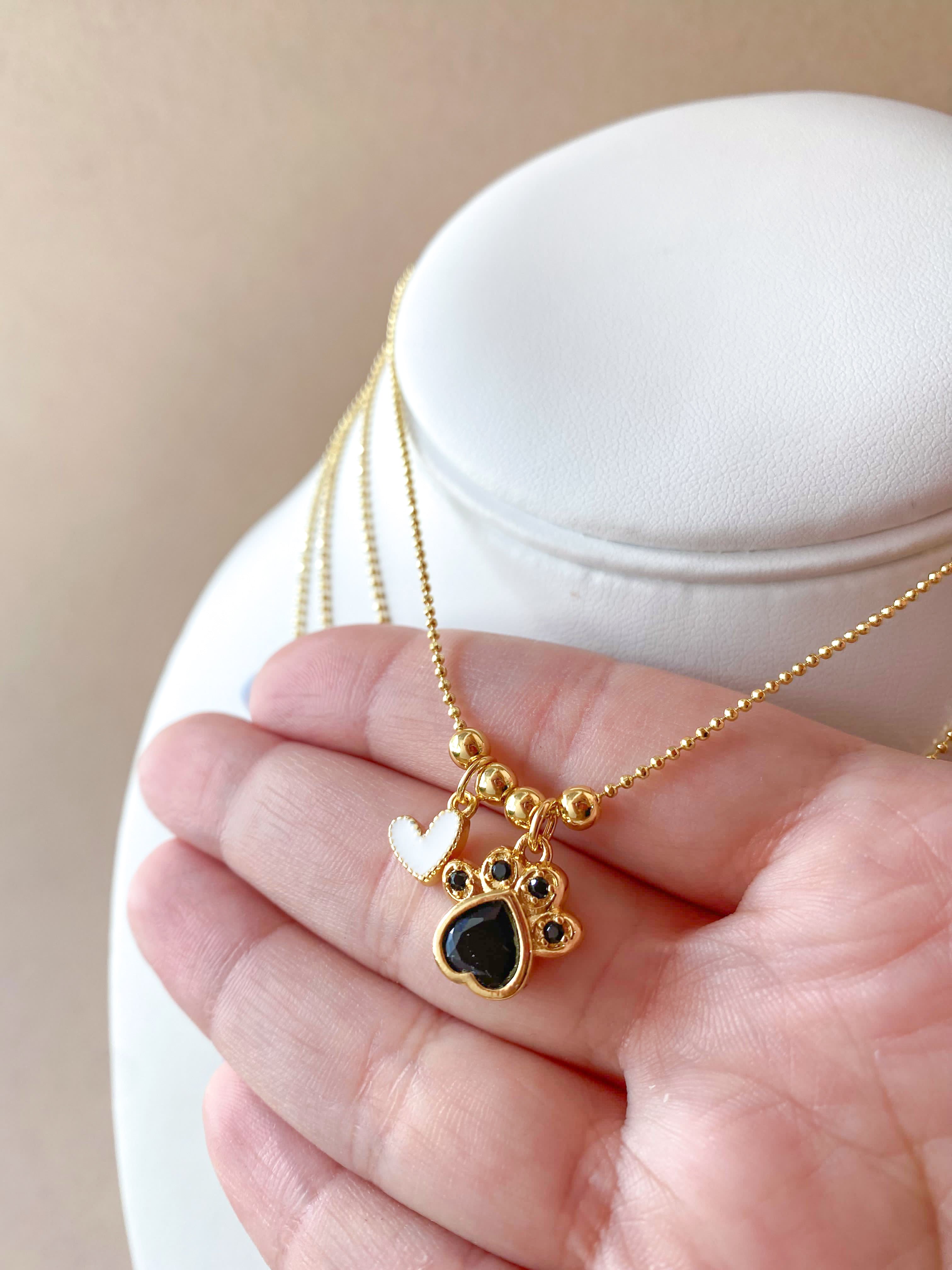 4 Different Multicolor Style of Dog Paw and Heart Necklace