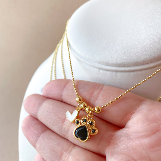 4 Different Multicolor Style of Dog Paw and Heart Necklace