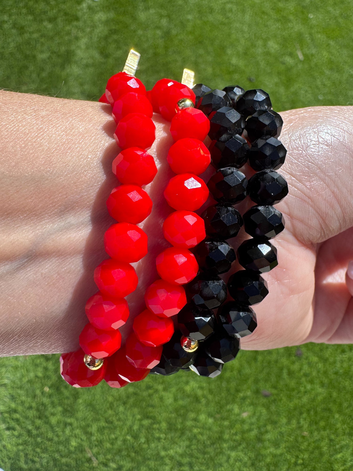 Rosary Style Black & Red Crystals Bracelets