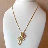 Cross and Pink Crystal Necklace