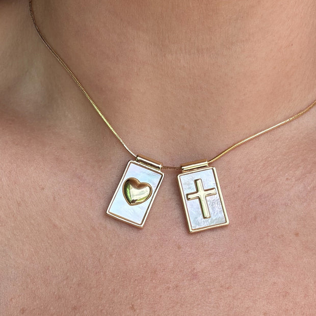 Cross and Heart Mother of Pearl Scapular Adjustable Necklace