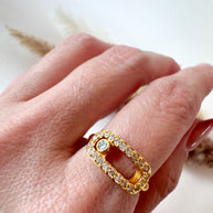 Golden Shiny Move Zircons Steel Ring