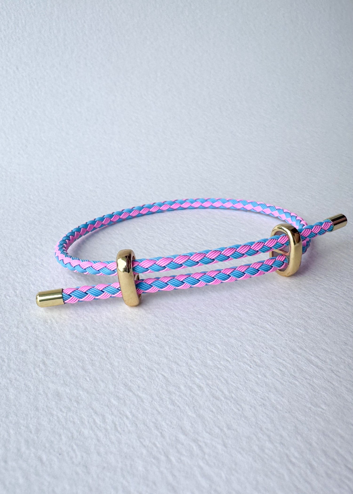 Pink and Blue Leather Adjustable Bracelet