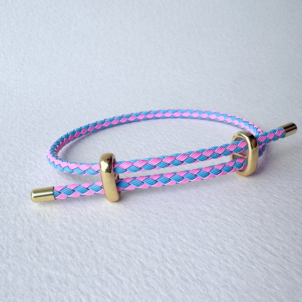 Pink and Blue Leather Adjustable Bracelet
