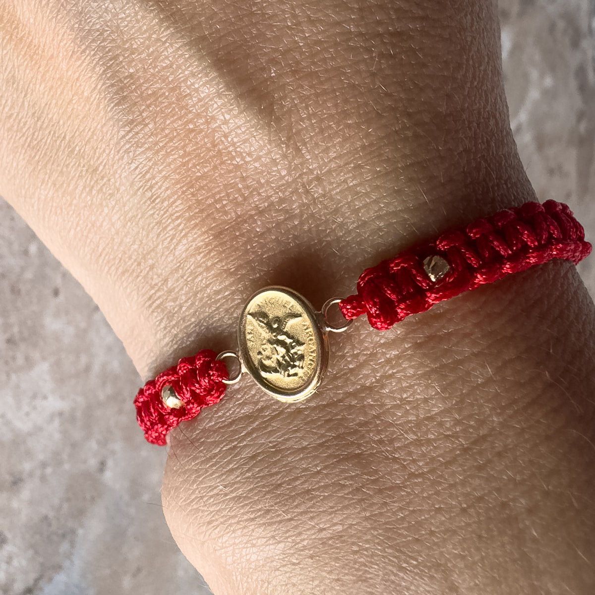 St. Miguel 18K Solid Gold Medal in Red String Bracelet