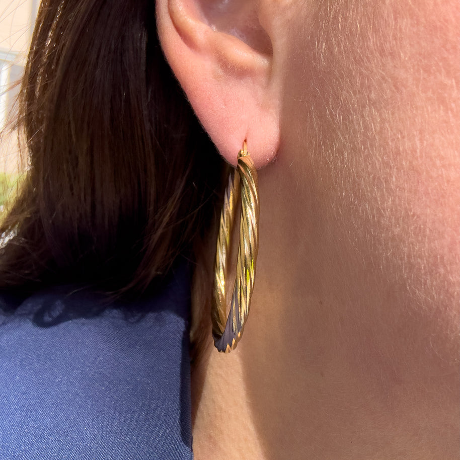 Spiral Golden Steel Big Hoops