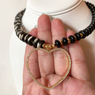 Black Disc Beaded Big Heart Necklace