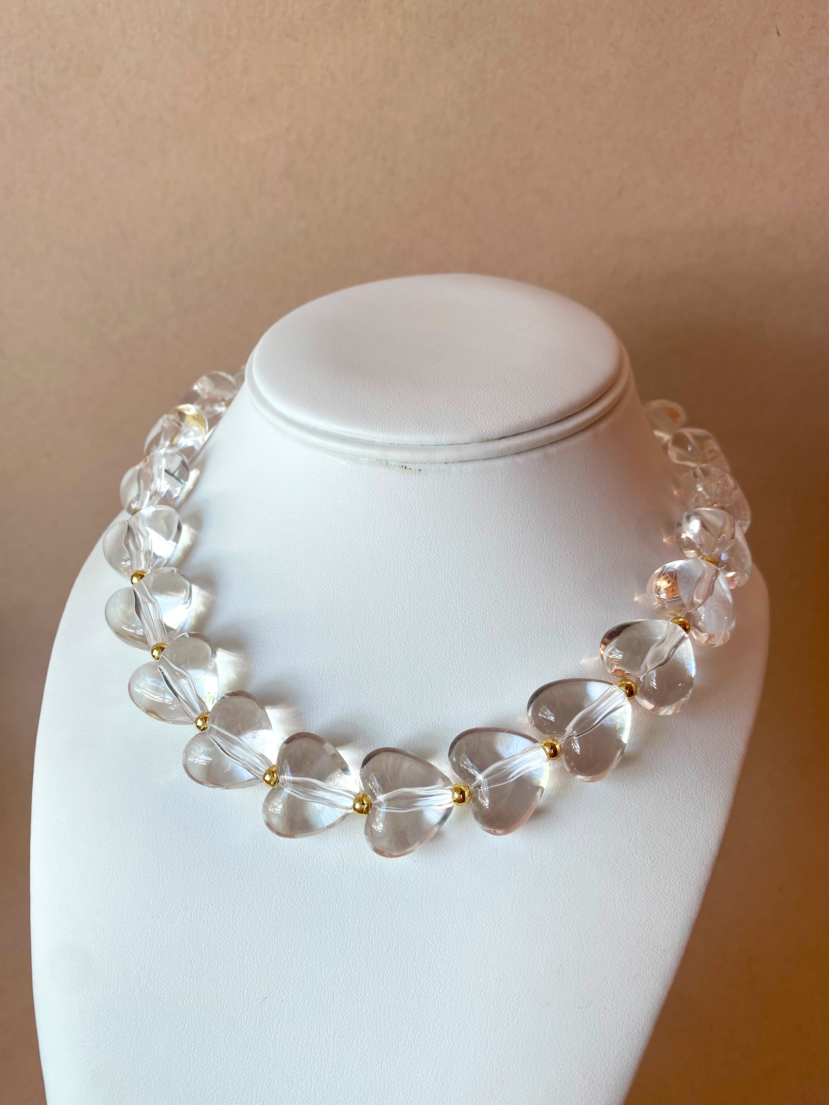 Crystal Clear Ceramic Hearts Pattern Necklace