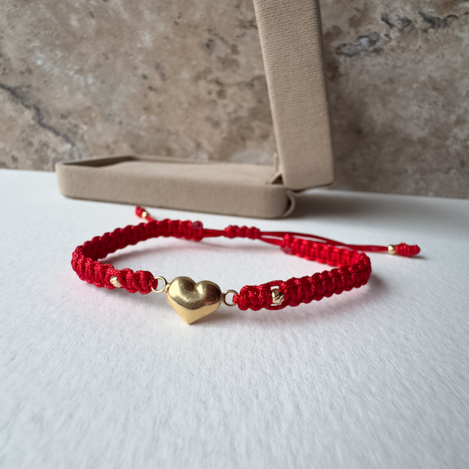 BomBom Heart 18K Solid Gold in Red String Bracelet