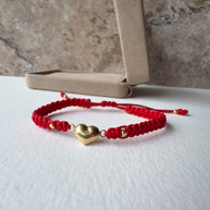 BomBom Heart 18K Solid Gold in Red String Bracelet