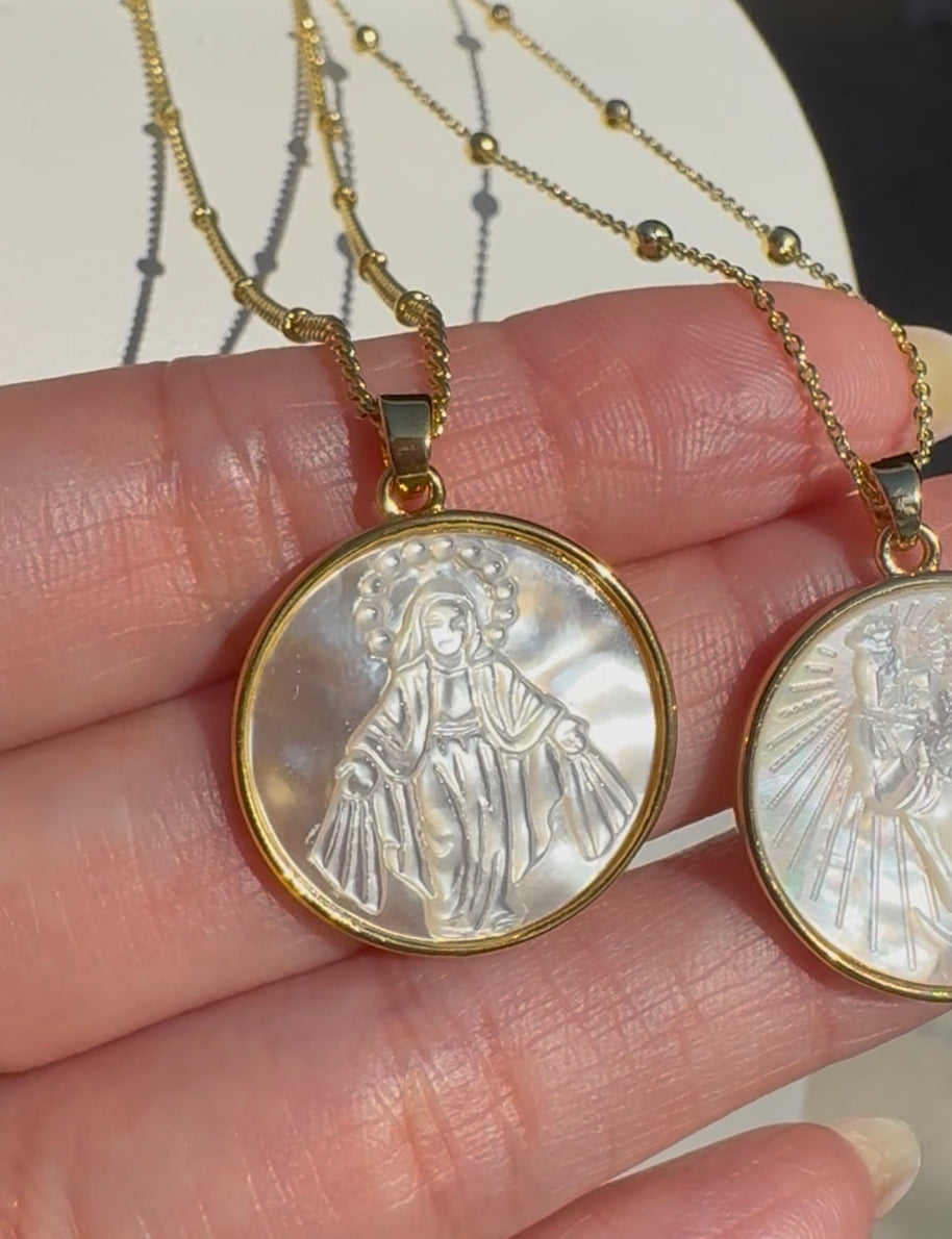Sacred Mother of Pearl Assorted Medals Necklace