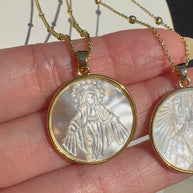 Sacred Mother of Pearl Assorted Medals Necklace