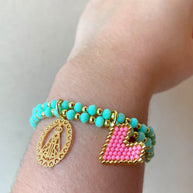 Virgin of the Valley Heart Miyuki Aquamarine Elastic Bracelet
