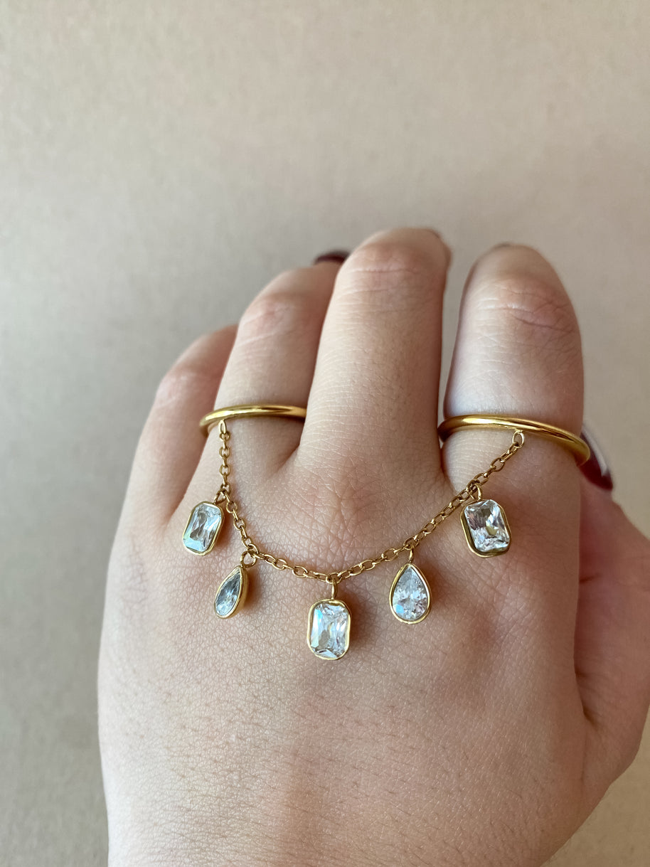 Doble Crystals Golden Steel Ring