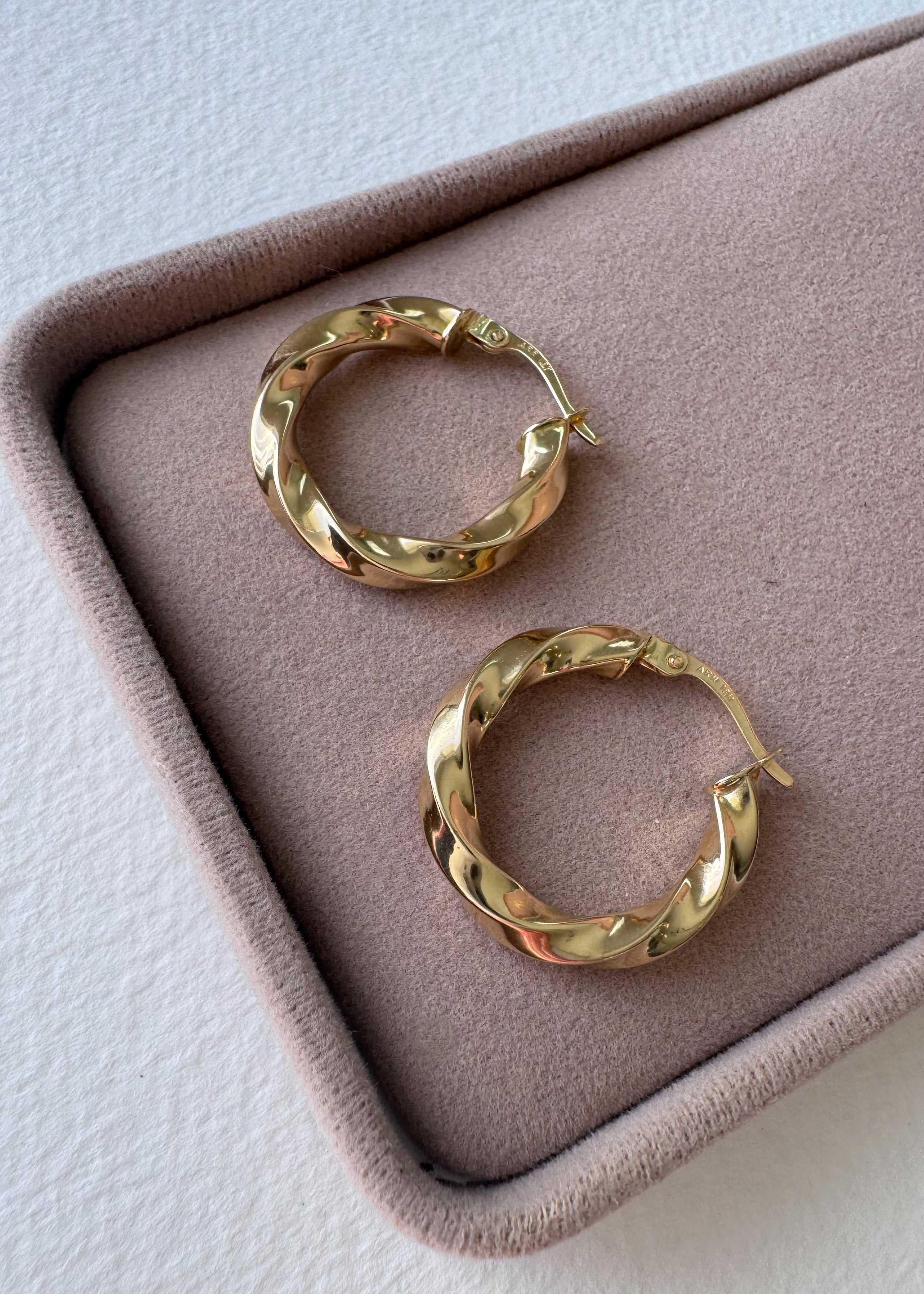 Spiral Thick 18k Solid Gold Hollow Hoops