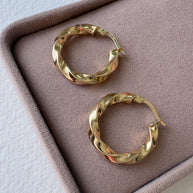 Spiral Thick 18k Solid Gold Hollow Hoops