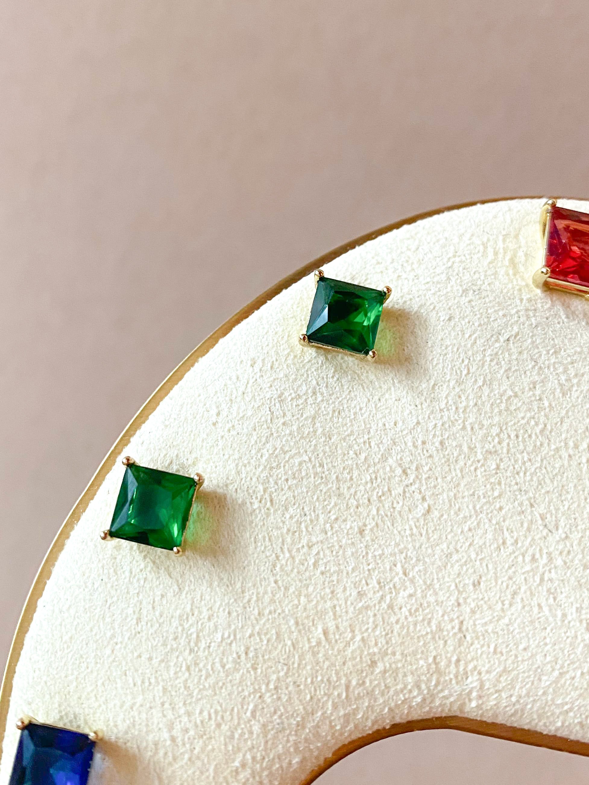 3 Different Colors of Square Crystals Earrings