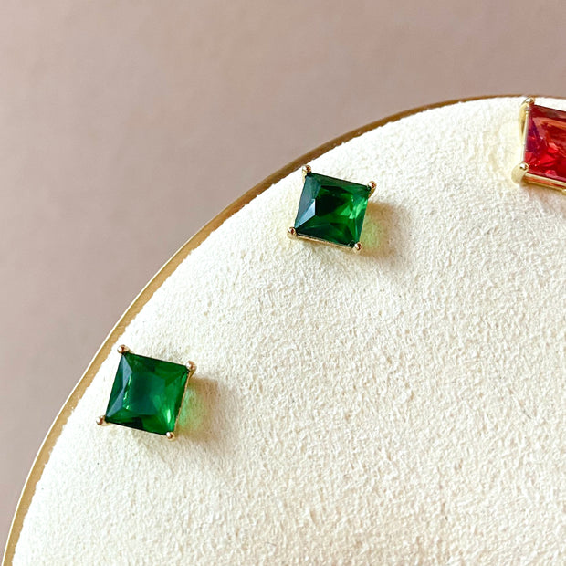 3 Different Colors of Square Crystals Earrings
