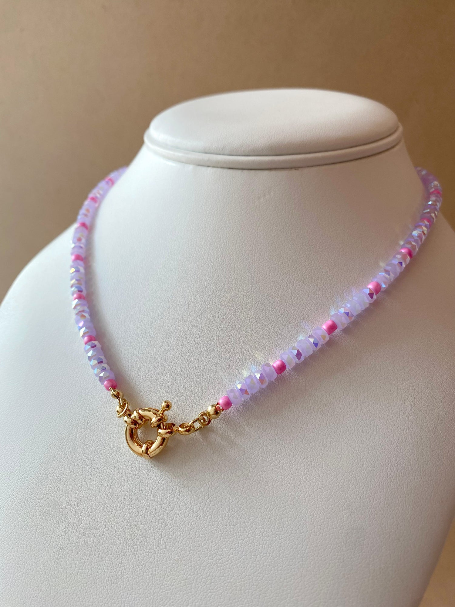 Purple Crystals, Pink Beads Necklace