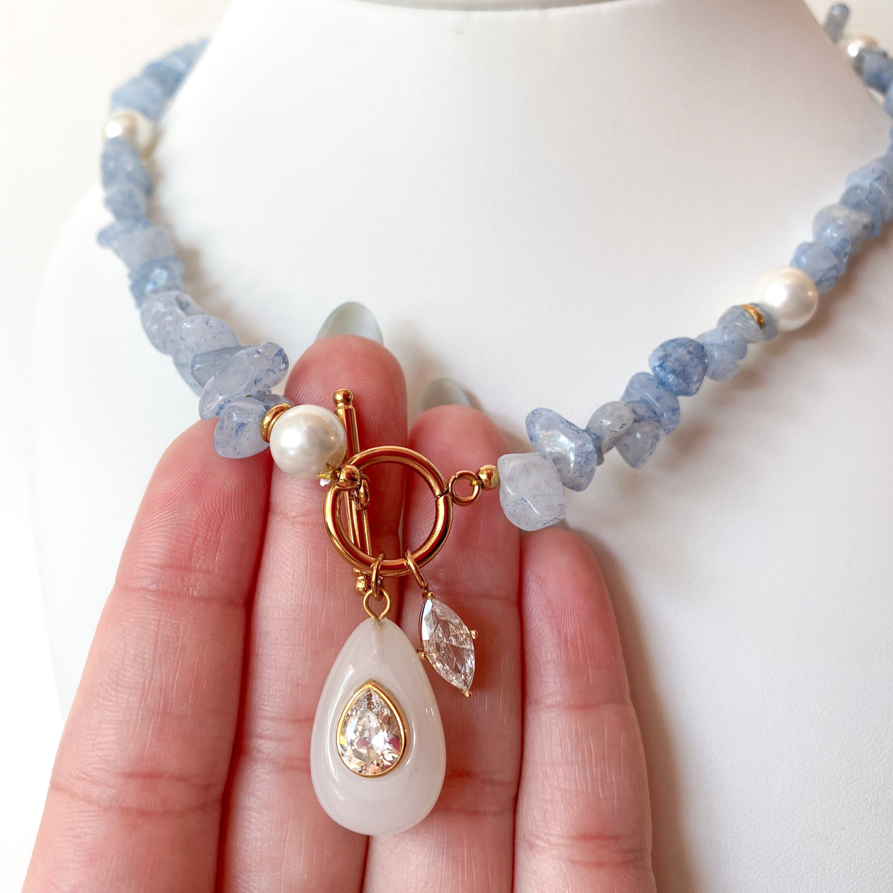 Beaded Gemstone Pearls Steel Necklace