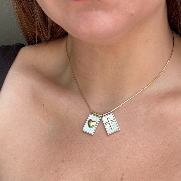 Cross and Heart Mother of Pearl Scapular Adjustable Necklace