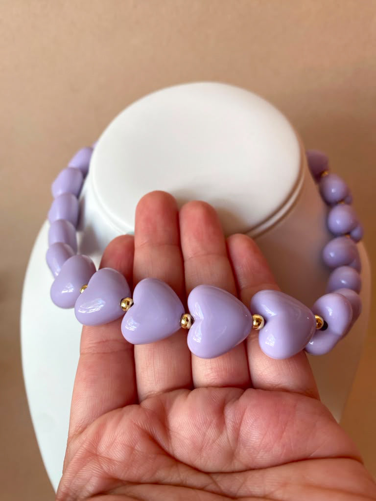 Purple Ceramic Hearts Pattern Necklace