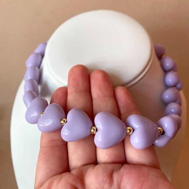 Purple Acrylic Hearts Pattern Necklace