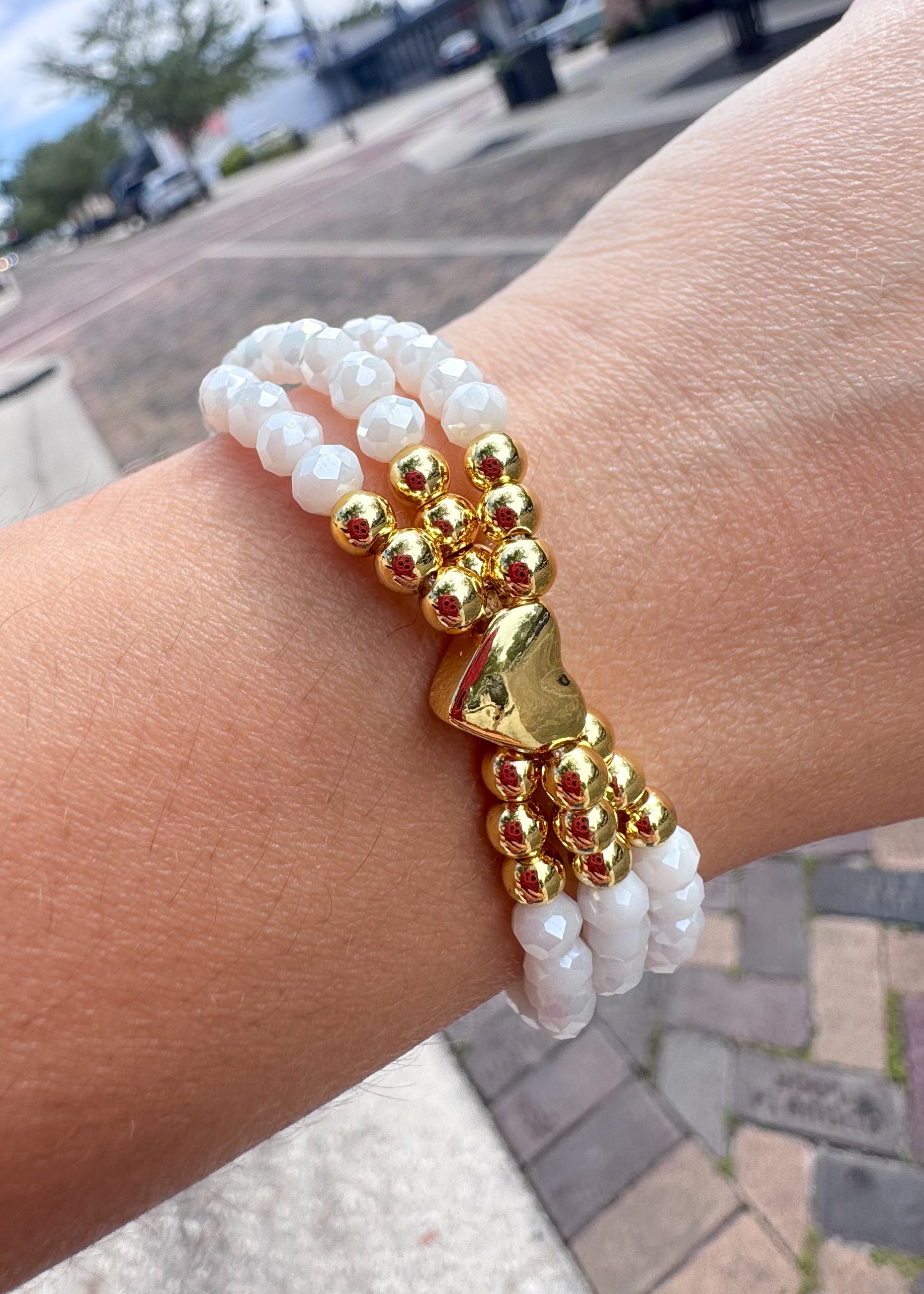 White Crystals 3 Layers Heart Adjustable Bracelet