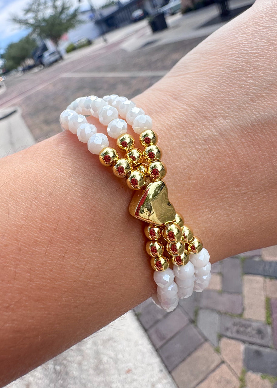 White Crystals 3 Layers Heart Adjustable Bracelet