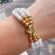 White Crystals 3 Layers Heart Adjustable Bracelet
