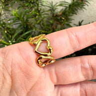 Stainless Steel Ring Golden Heart Pattern.