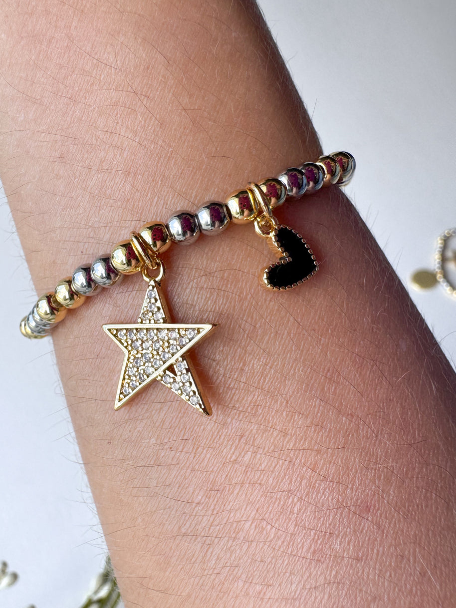 Big Star ⭐️ & Black Heart 🖤 Elastic Bracelet