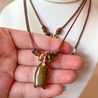 Gemstones Fish Charms and Turkish Leather Necklace