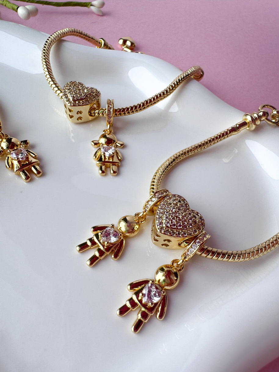 Golden Big Heart Crystal Kids Bracelet