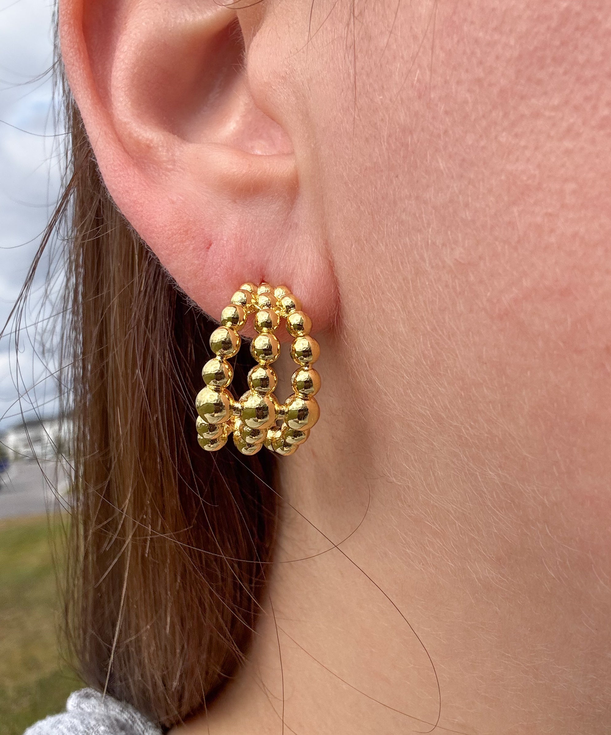 3 Layers Golden Beads Earrings