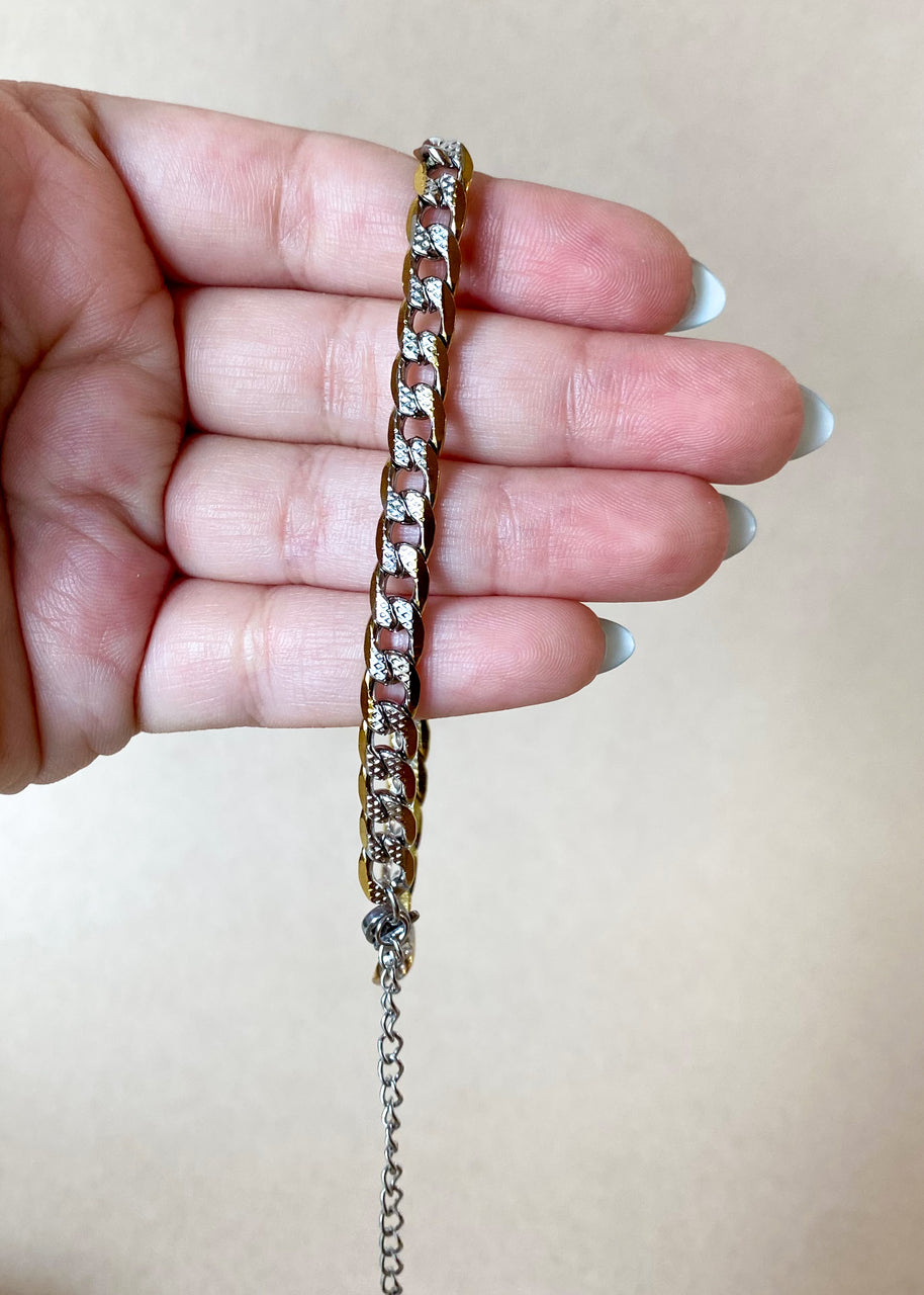 Silver and Gold Men Links Steel Bracelet