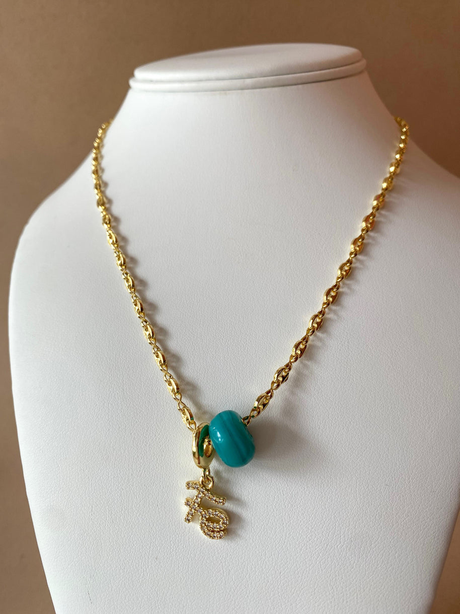 Faith and Turkish Stone in a Coffee Grain Necklace
