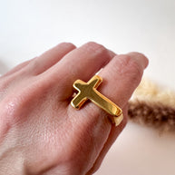 Golden Steel Cross Shape Ring
