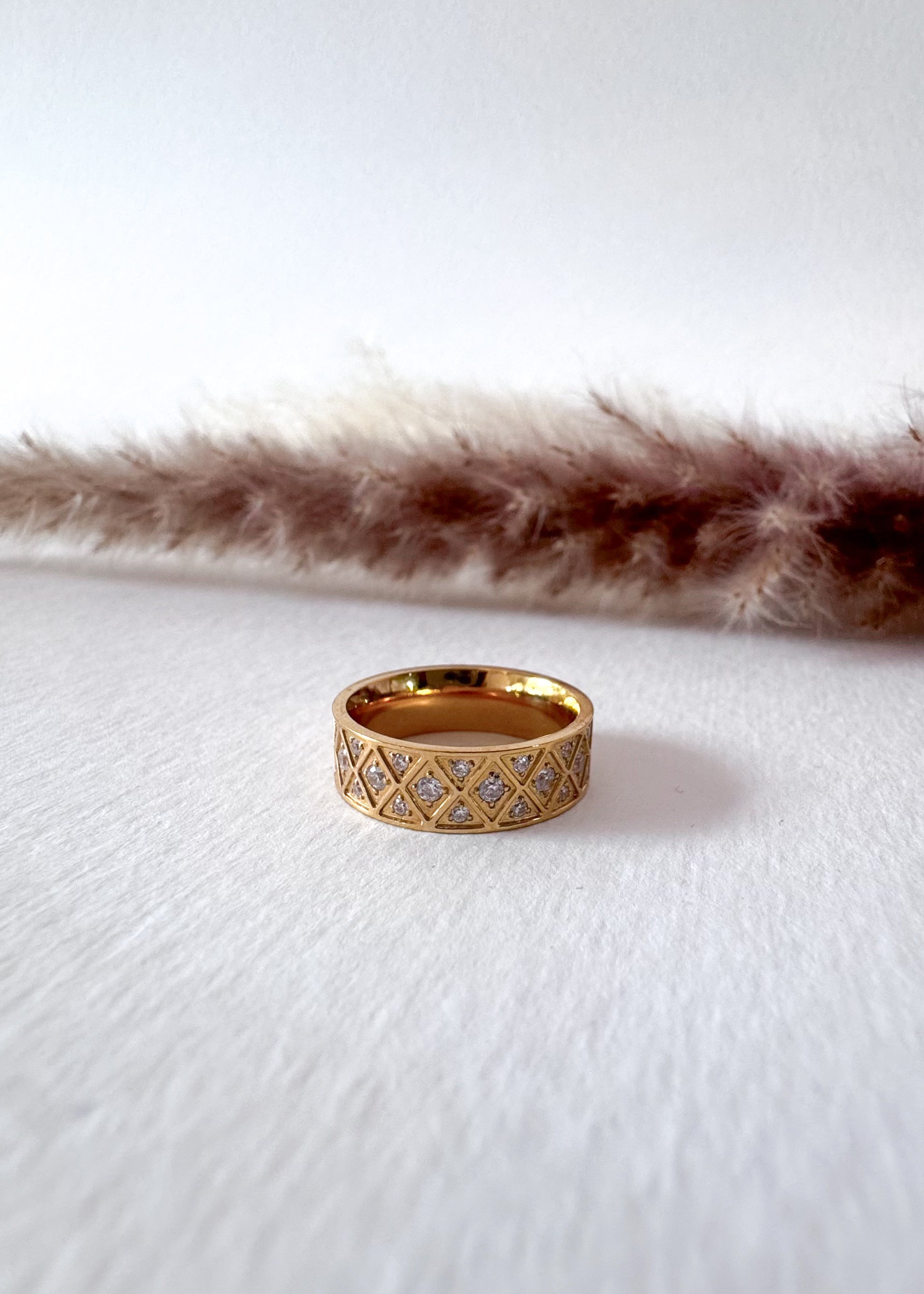 Textured Pave Shiny Golden Steel Ring