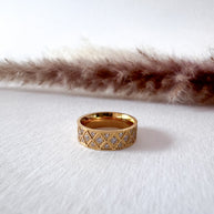 Textured Pave Shiny Golden Steel Ring