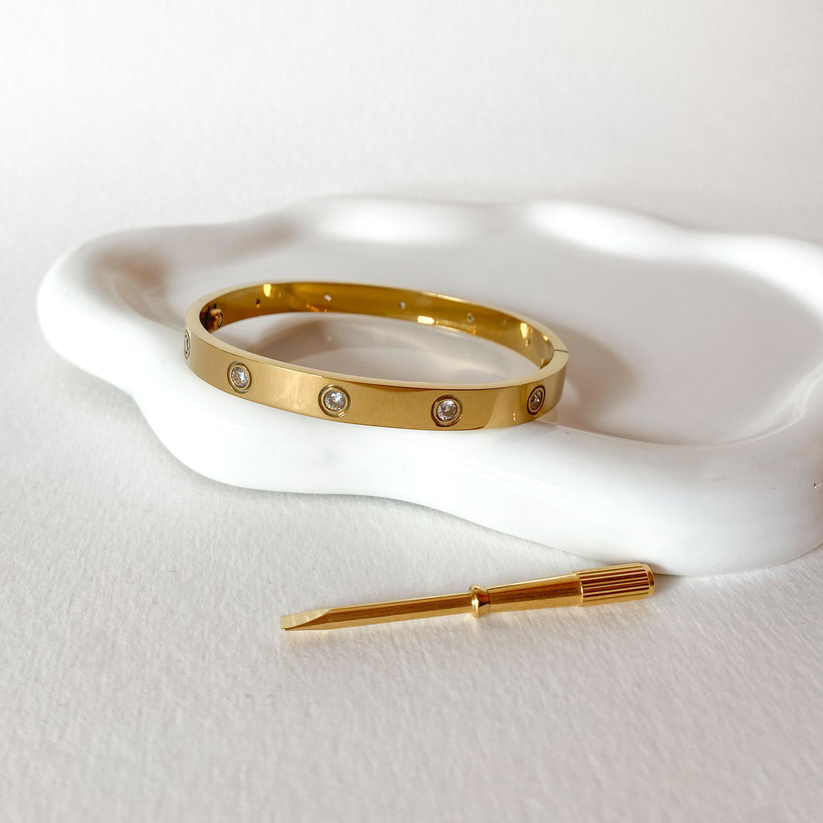 Golden Zircon Steel Screw Thick Bracelet with Screwdriver