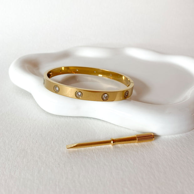 Golden Zircon Steel Screw Thick Bracelet with Screwdriver