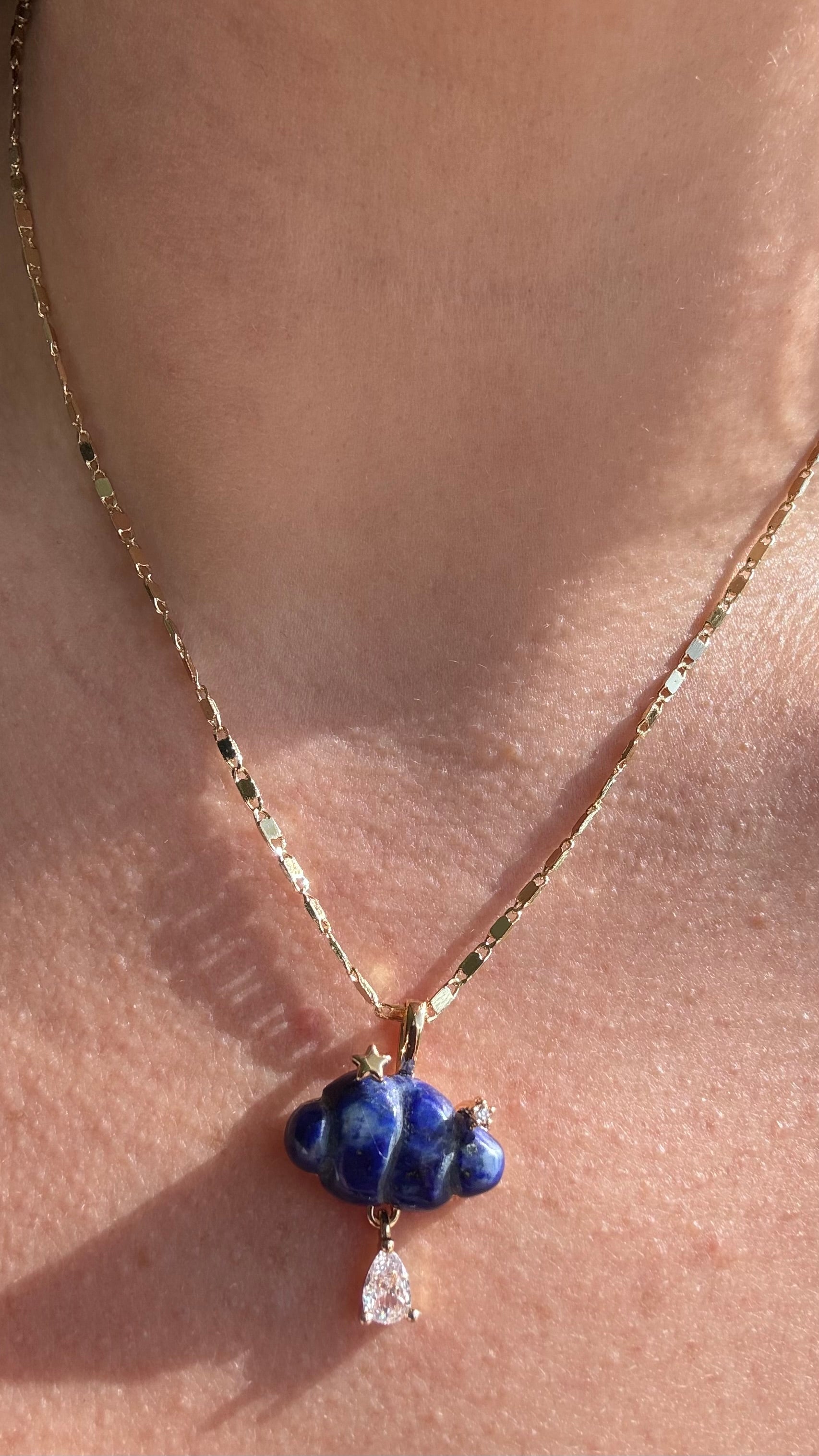 Cloud Raindrop Crystal Gems Golden Necklaces