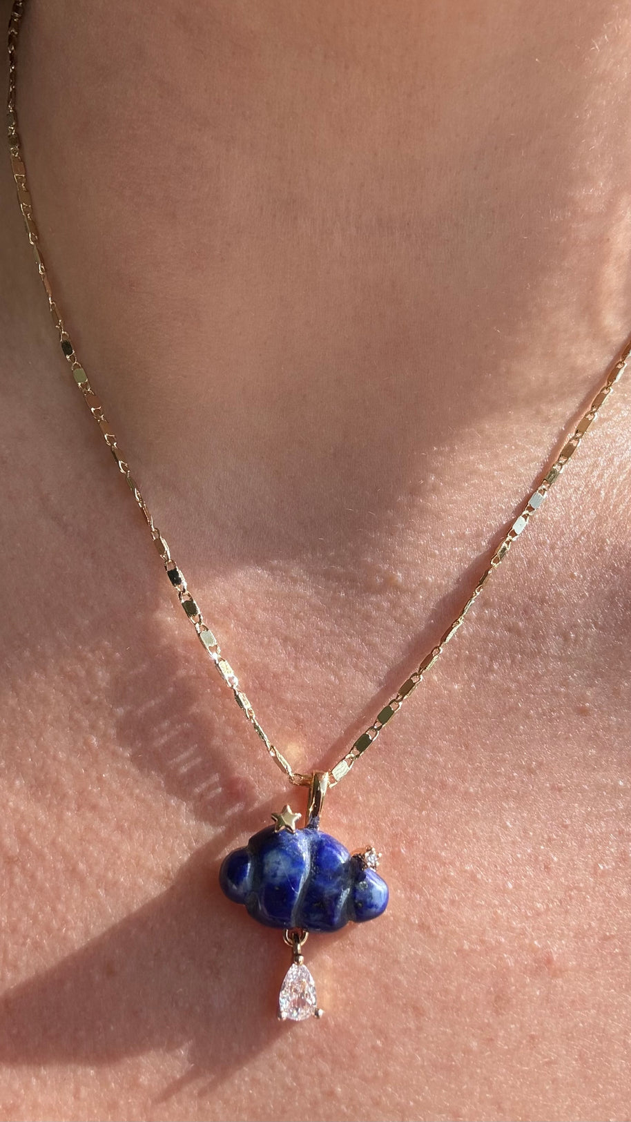 Cloud Raindrop Crystal Gems Golden Necklaces