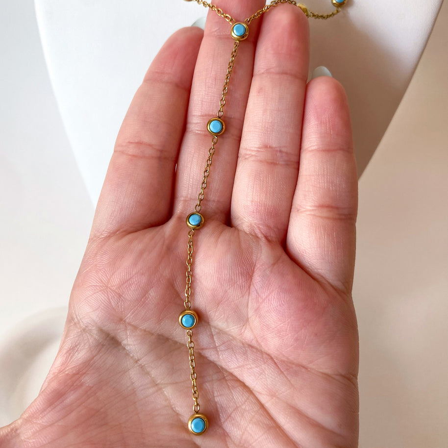Blue Drop Y Style Steel Necklace