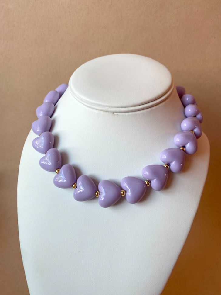 Purple Ceramic Hearts Pattern Necklace