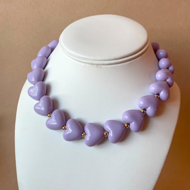 Purple Acrylic Hearts Pattern Necklace