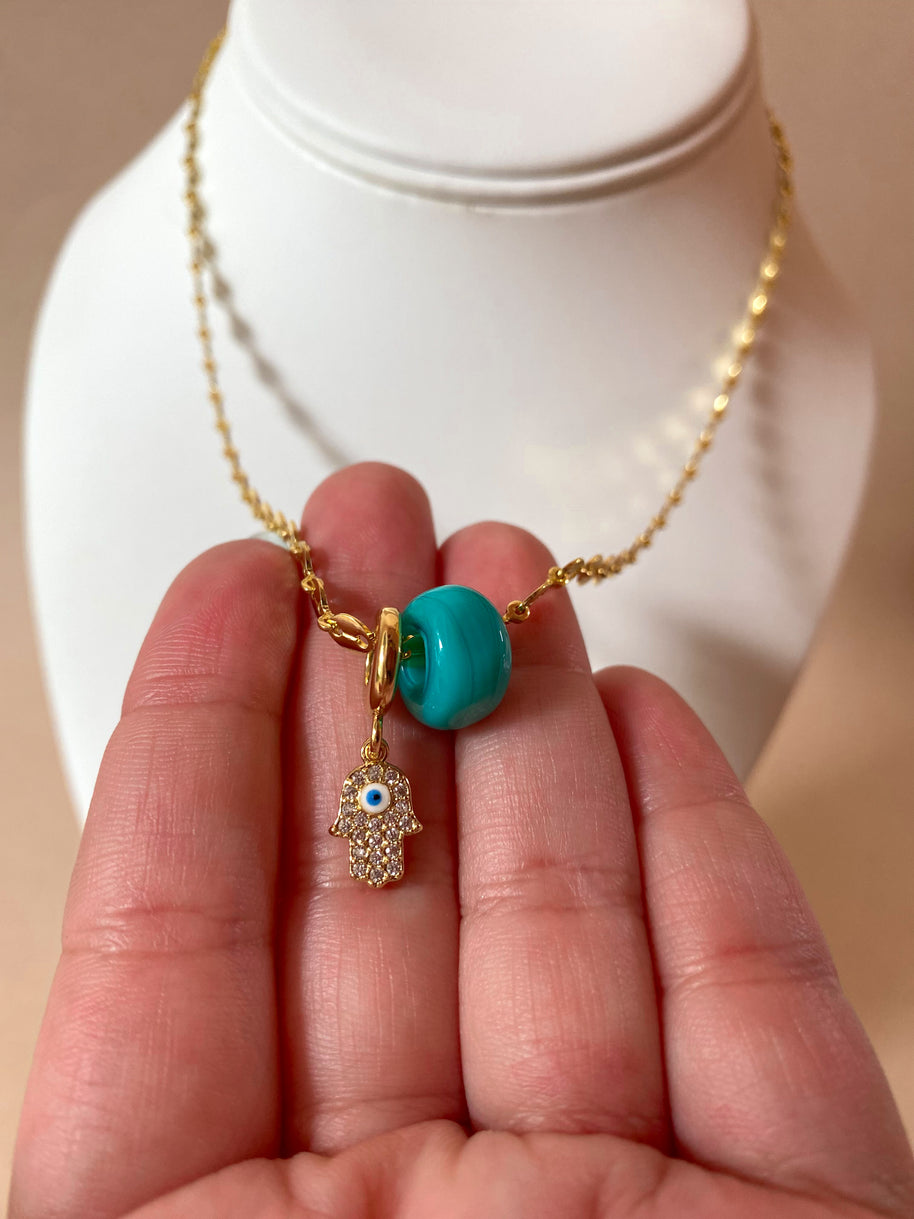 Evil Eye Hamsa and Turquoise Turkish Stone Necklace